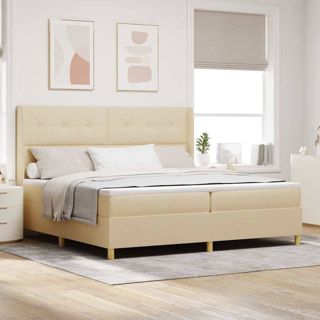 vidaXL Boxspringbett mit LED-Lichtleisten Creme 200 x 200 cm Stoff