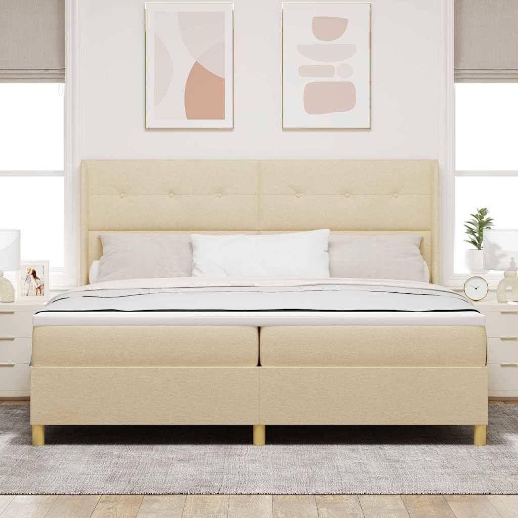 vidaXL Boxspringbett mit LED-Lichtleisten Creme 200 x 200 cm Stoff