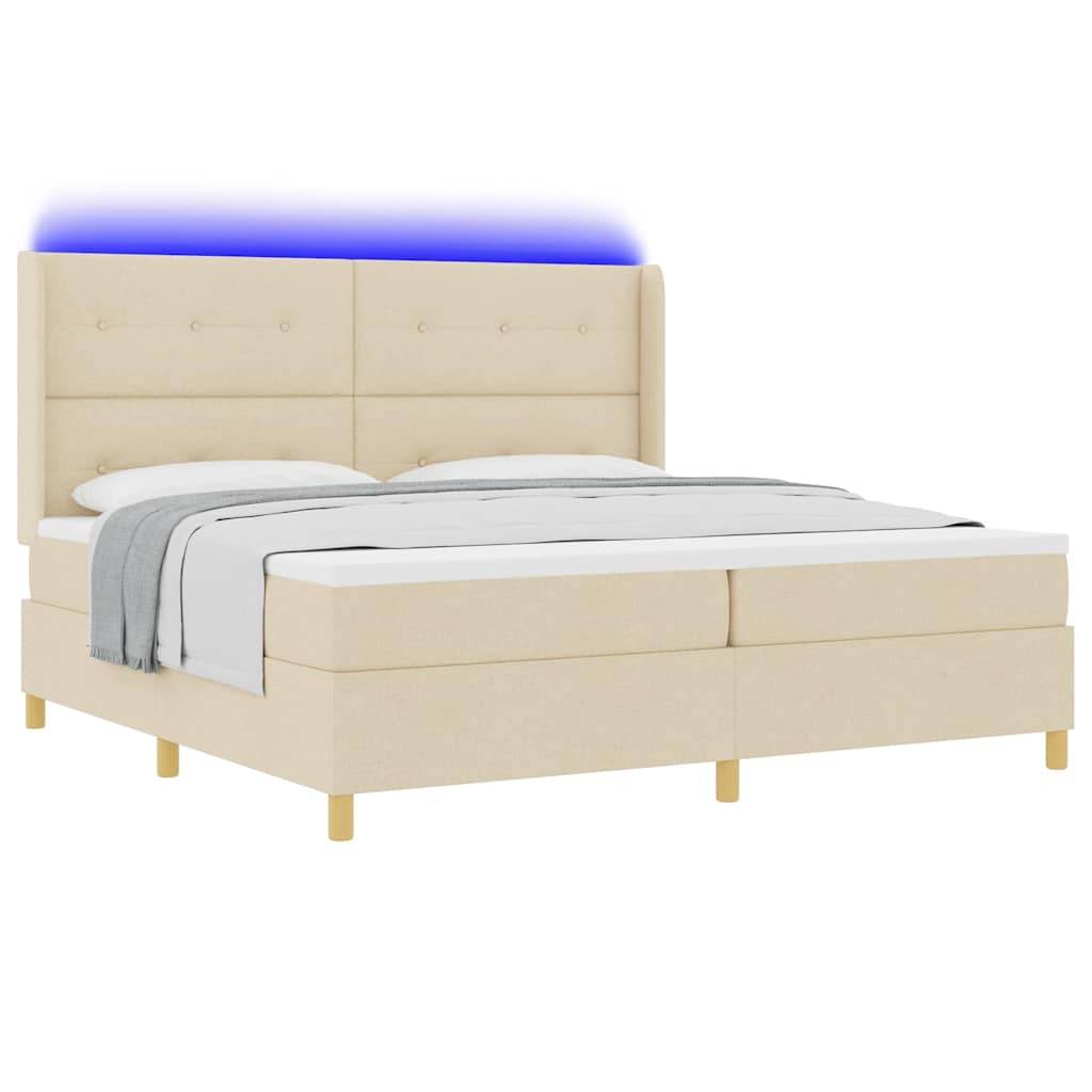 vidaXL Boxspringbett mit LED-Lichtleisten Creme 200 x 200 cm Stoff