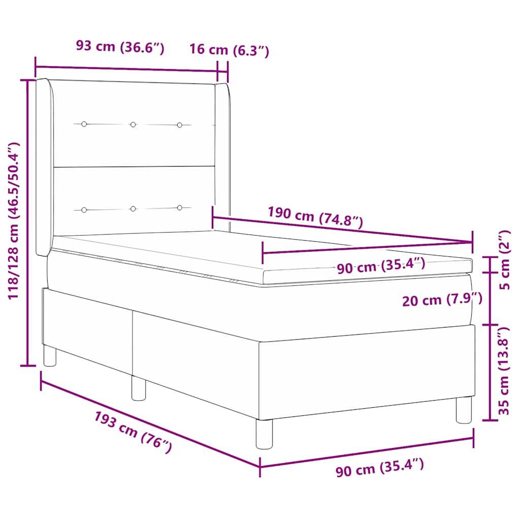 vidaXL Boxspringbett mit LED-Lichtleisten Dunkelgrün 90 x 190 cm Samt