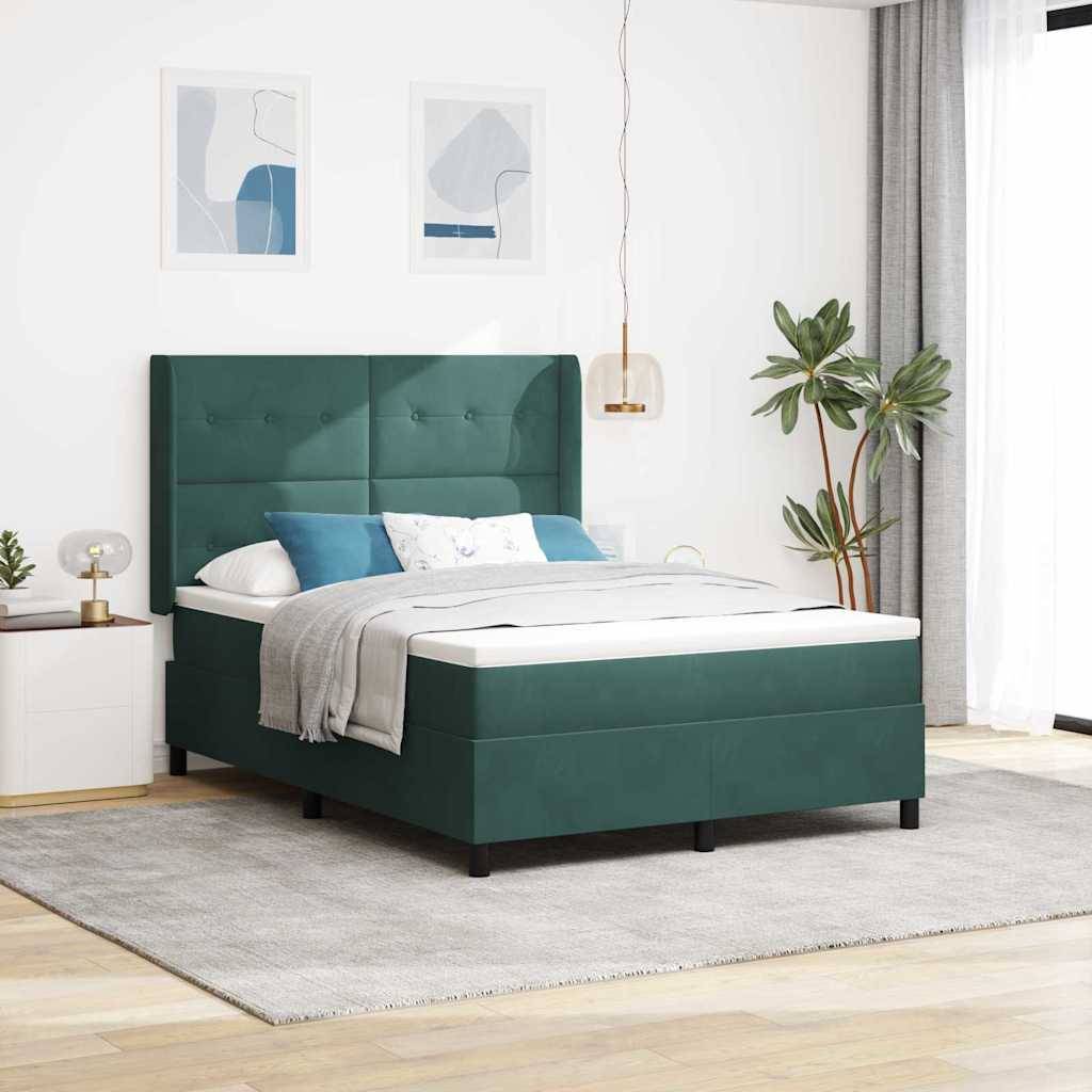vidaXL Boxspringbett mit LED-Lichtleisten Grün 140 x 190 cm Samt