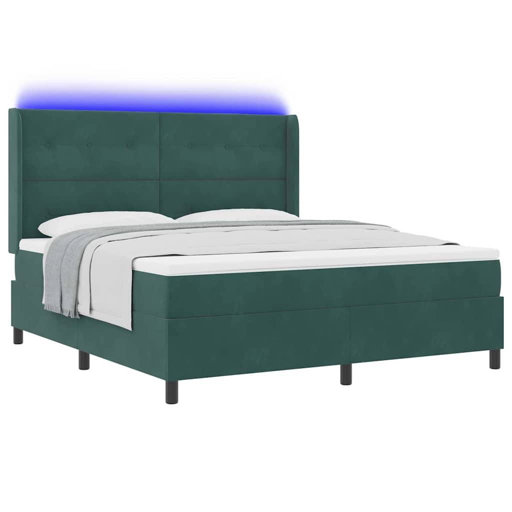 vidaXL Boxspringbett mit LED-Lichtleisten Dunkelgrün 180 x 200 cm Samt