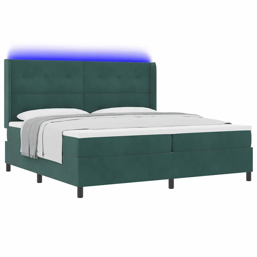 vidaXL Boxspringbett mit LED-Lichtleisten Dunkelgrün 200 x 200 cm Samt