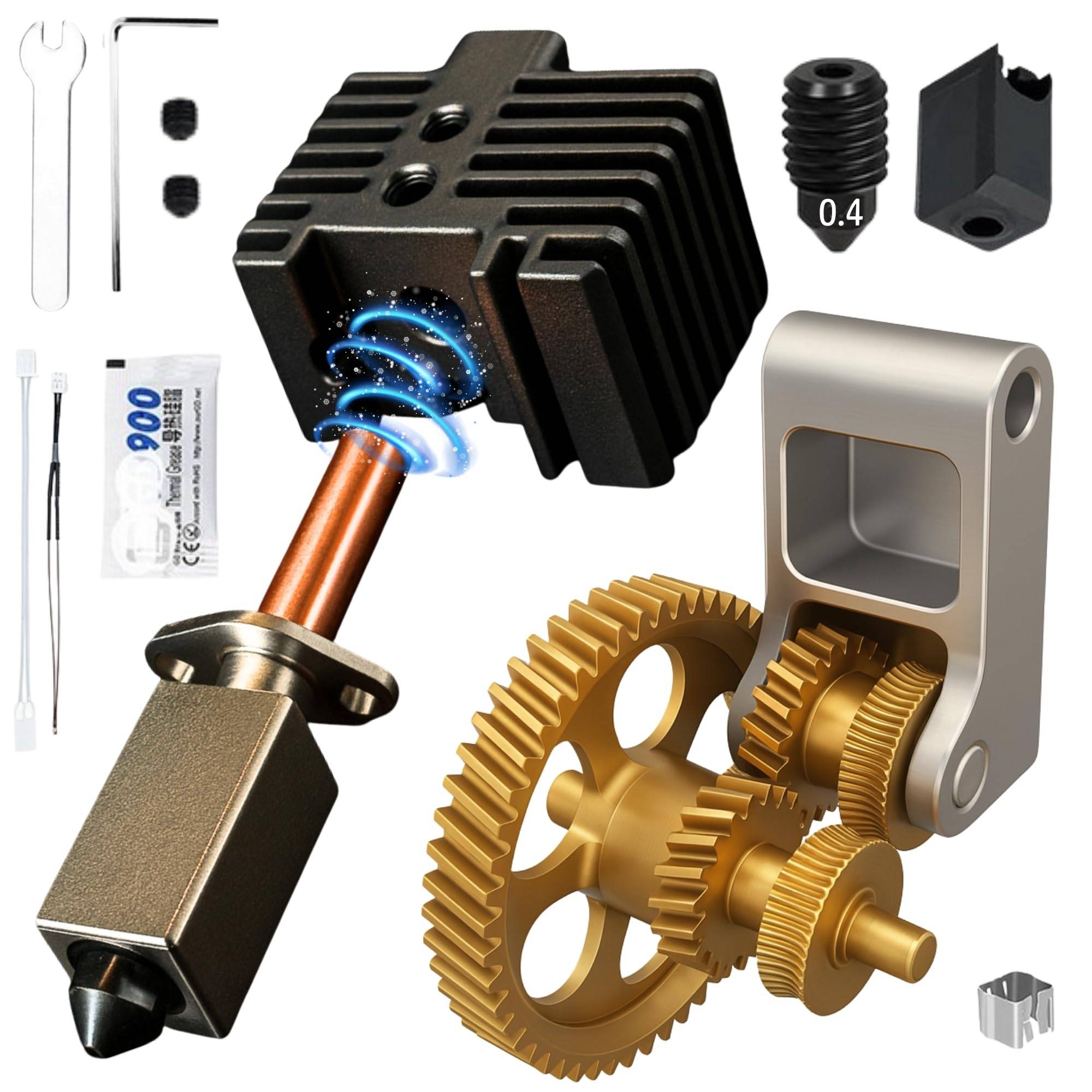 Upgrade KIT für Bambu Lab 3D-Drucker P1P P1S X1 X1C X1E I Extruder Gear Zahnrad + Hotend Kit 3.0 + 2X Düse 0,4mm Heizblock Heating Block für Bambul