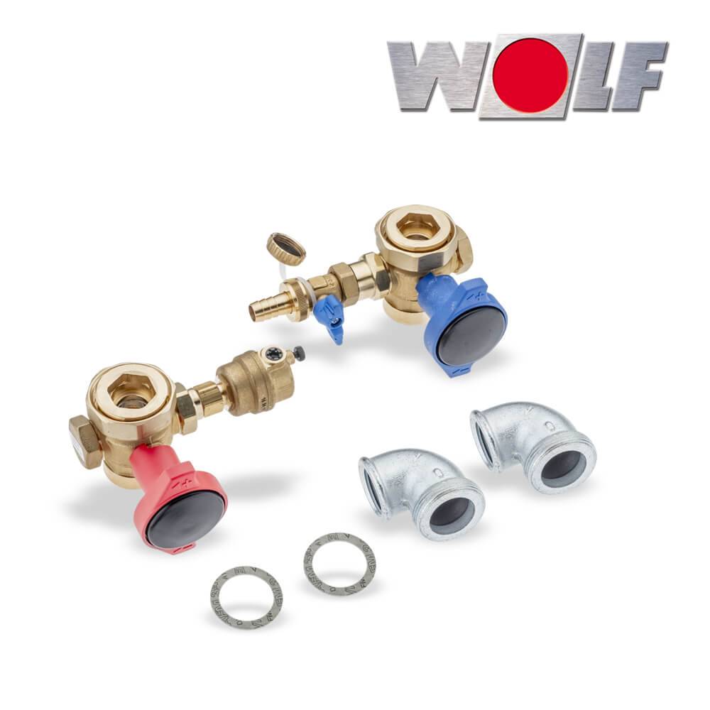 Wolf Absperrsets für Wärmetauscher für Vor- und Rücklauf in Eckform - 2008040