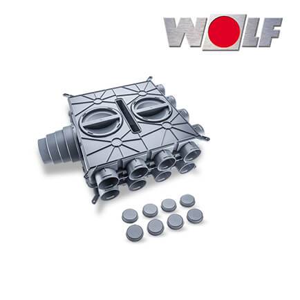 Wolf Luftverteiler DN125-180 16 Stutzen DN75 mit 8 Verschlusskappen - 2577596