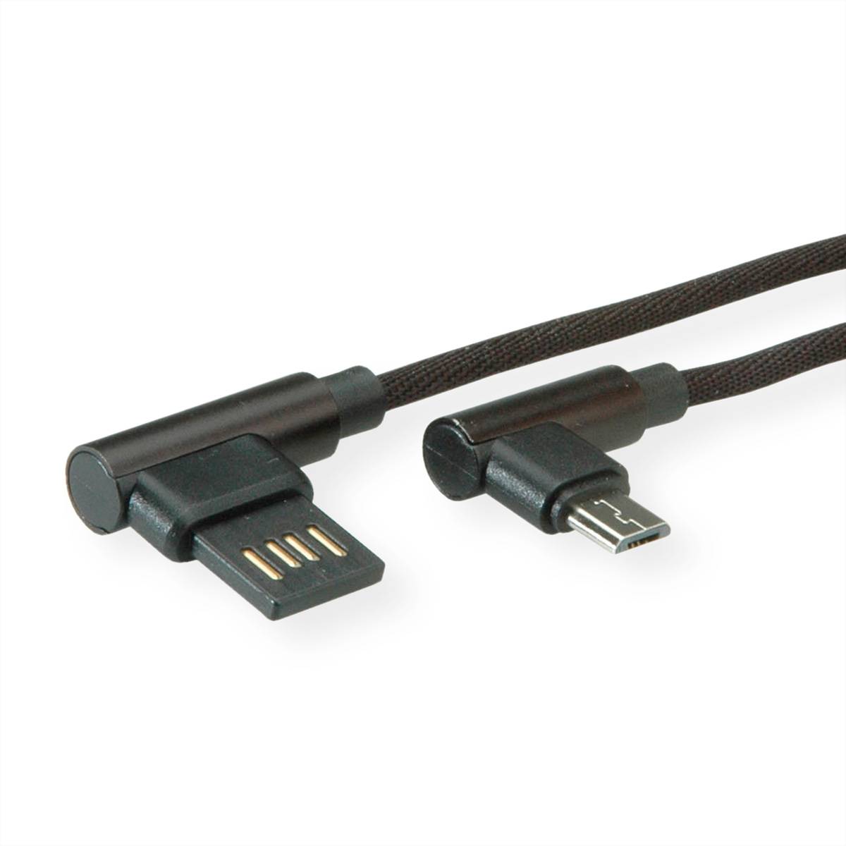 ROLINE USB 2.0 Kabel, gewinkelt, Typ A rev - Micro B, ST/ST, schwarz, 0,8 m Kabel USB & Lightning