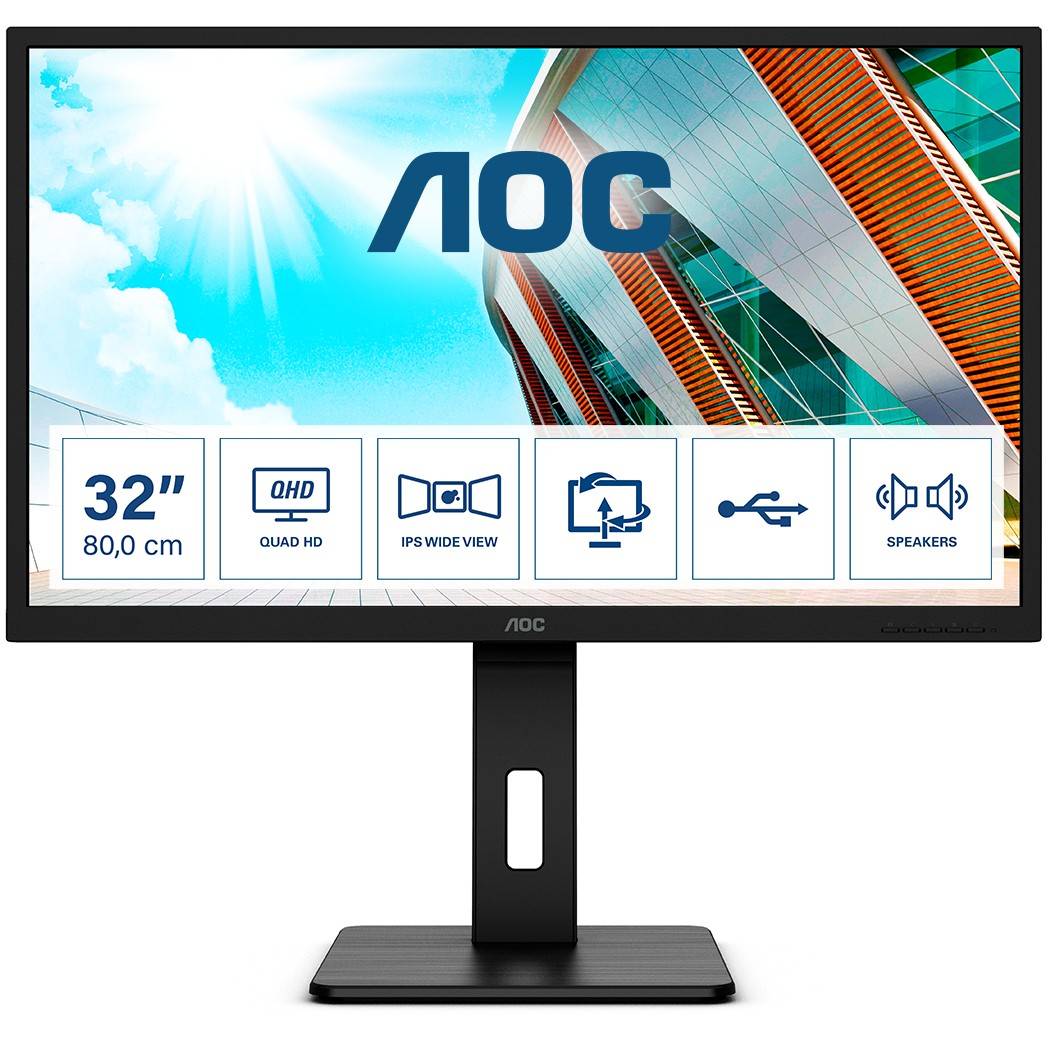 80cm/31.5 (2560x1440) AOC P2 Q32P2 Ultra HD DP LS 4 ms black Eingabe / Ausgabe Bluetooth, DAC und