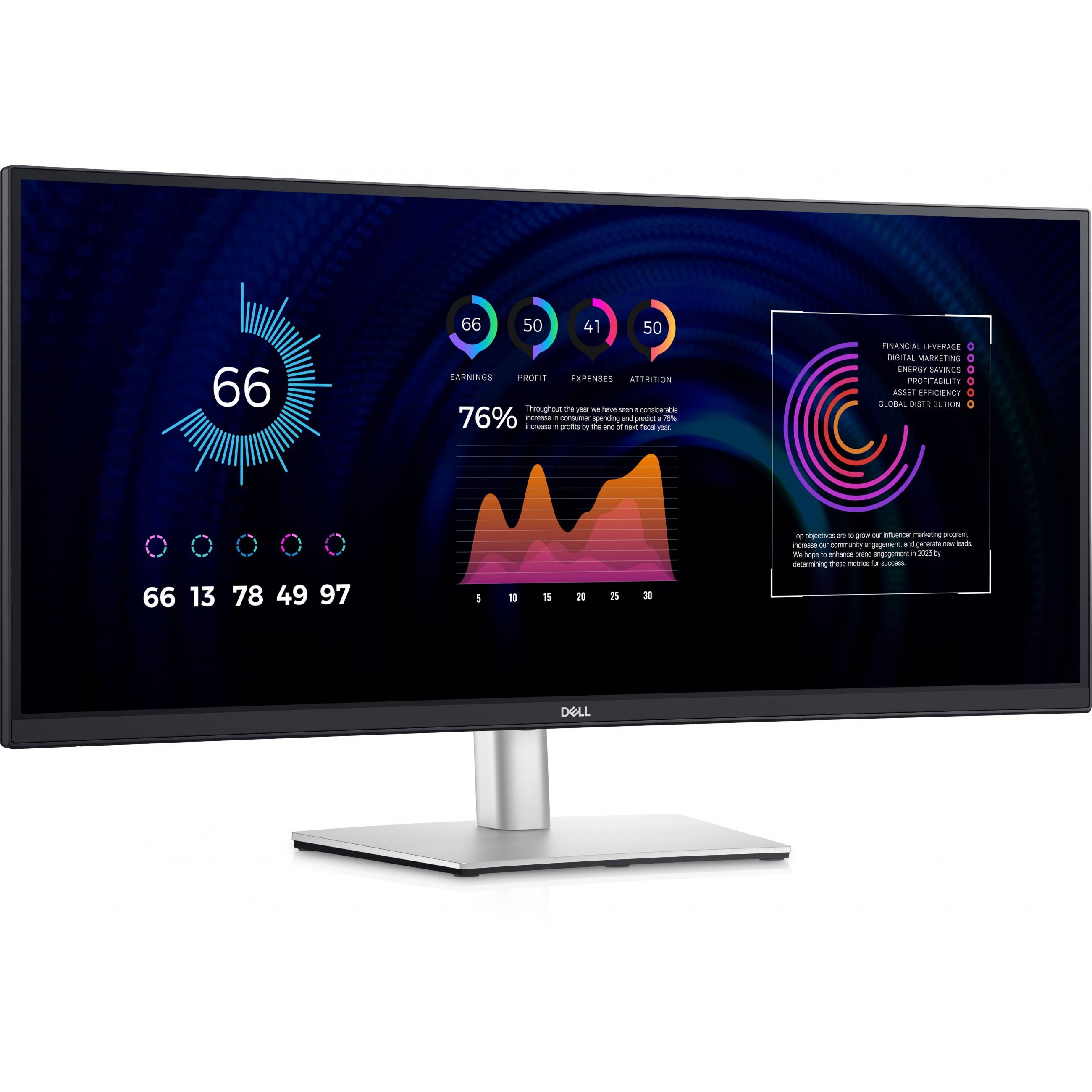 86.4cm/34 (3440x1440) Dell P3424WE WQHD IPS Curved 21:9 60Hz 5ms HDMI DP USB-Hub VESA Black/Silver