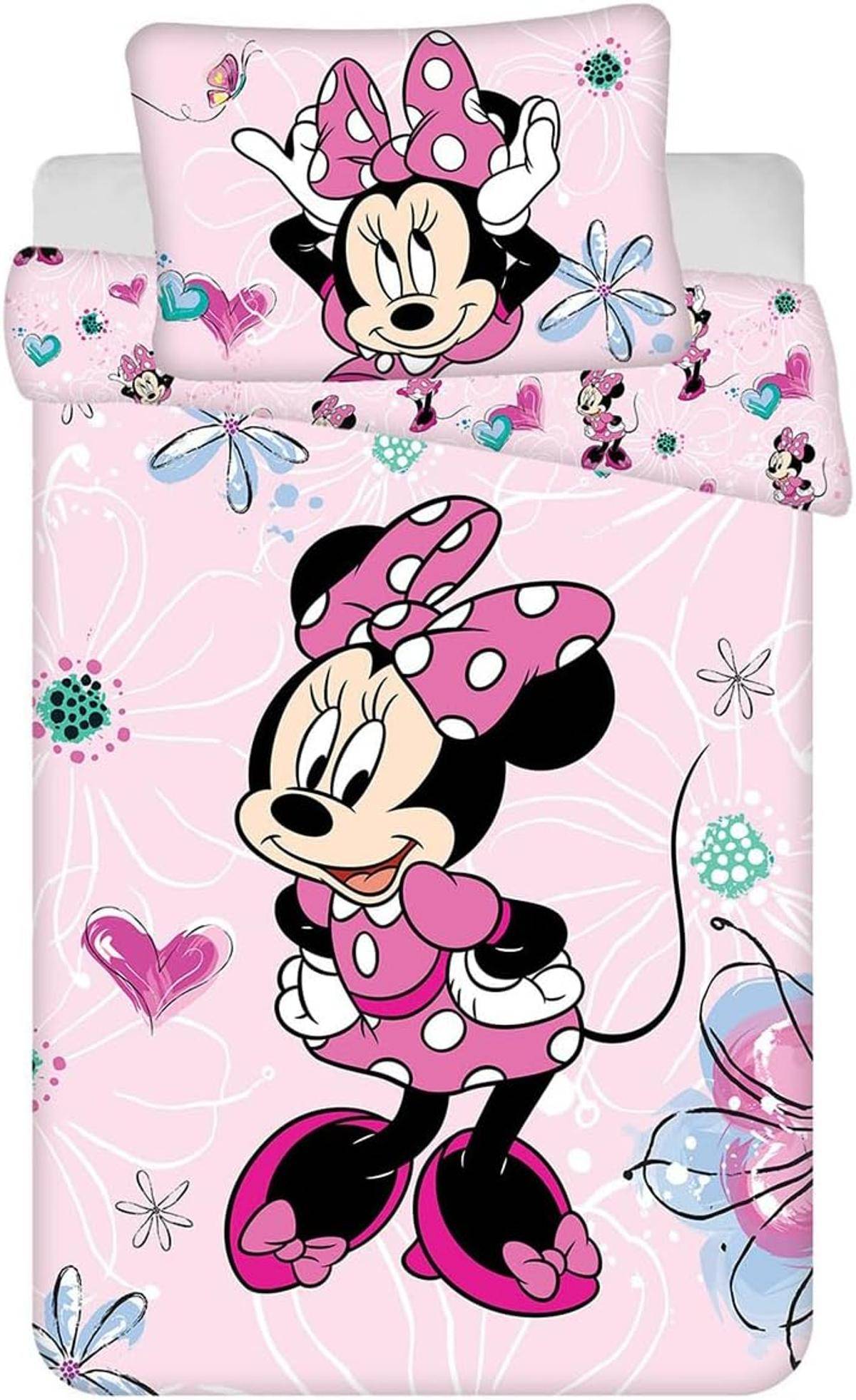 Jerry fabrics Bettwäsche Set Minnie Maus Flowers Baby 100x135 + 40x60 cm
