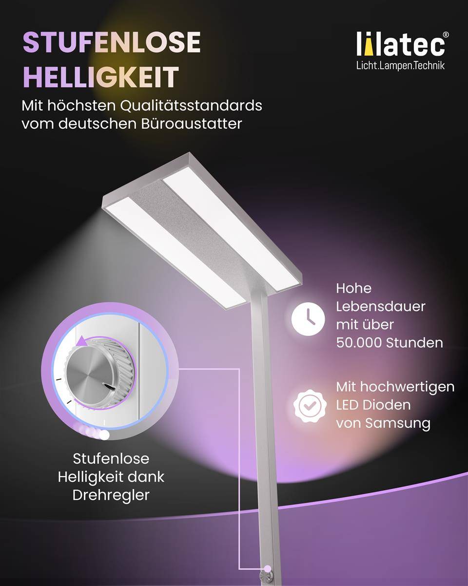 lilatec LED-Stehleuchte LUXODESK 60W 4000K grau