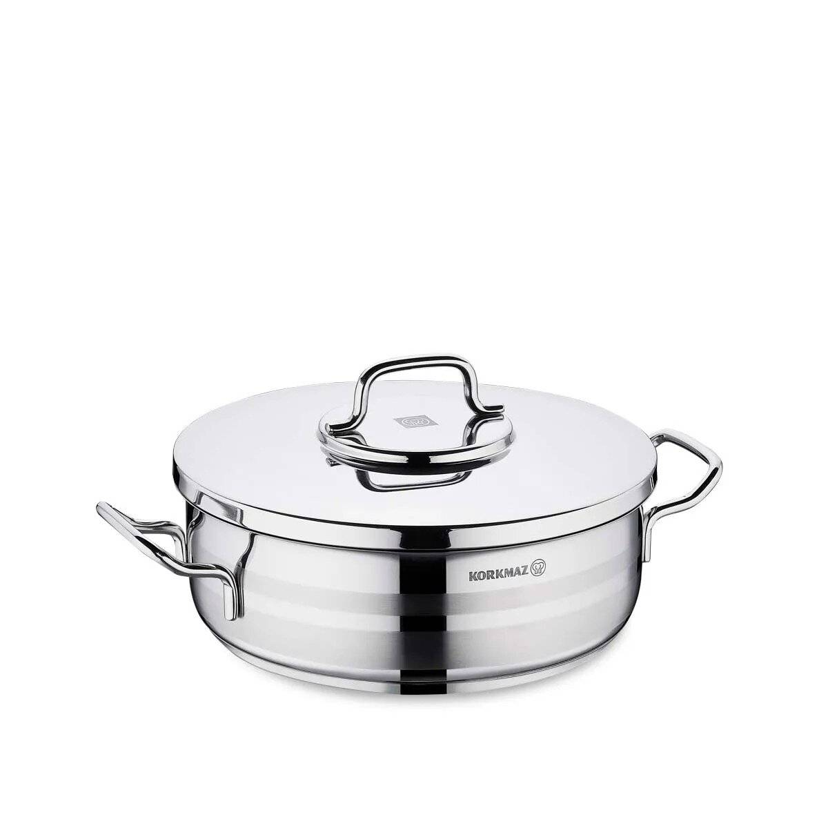 Korkmaz Astra2 Low Casserole 26 x 8,5 cm - 4,5 L, Edelstahl-Kochtopf mit Deckel