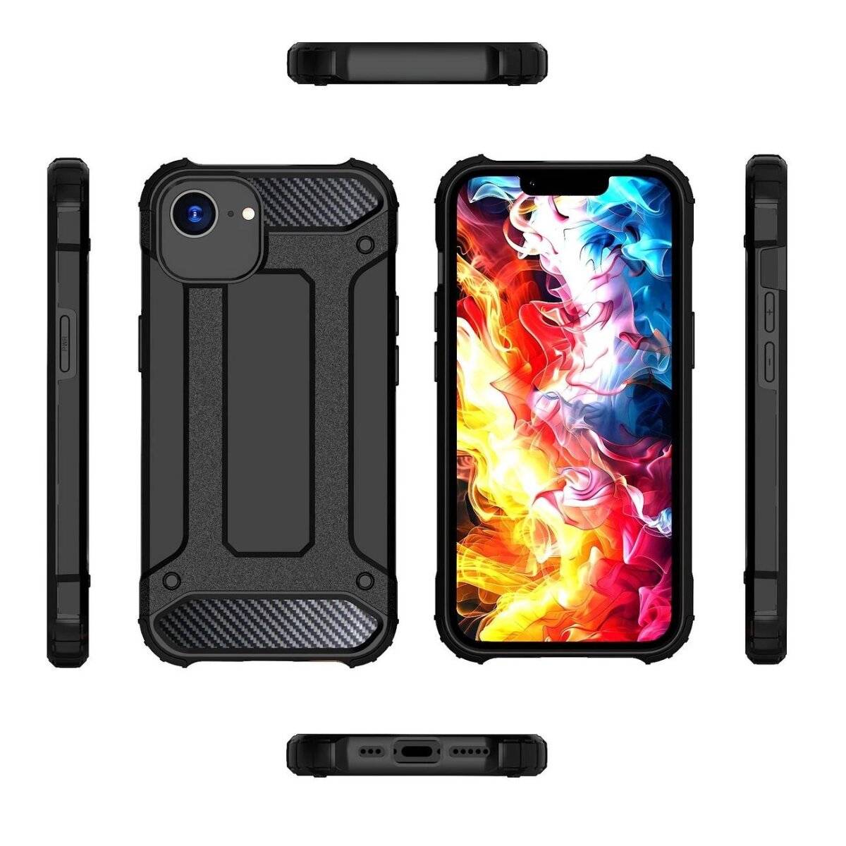 Hybrid Armor Case Handyhülle Bumper kompatibel mit iPhone 16e (SE 4 2025) Schwarz