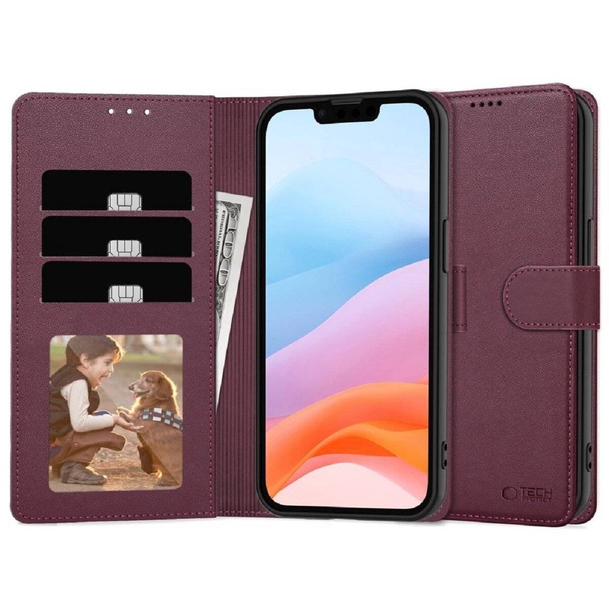 Tech-Protect Handyhülle Bookcase Klapphülle mit Magnetverschluss kompatibel mit iPhone 16e (SE 4 2025) Burgunderrot