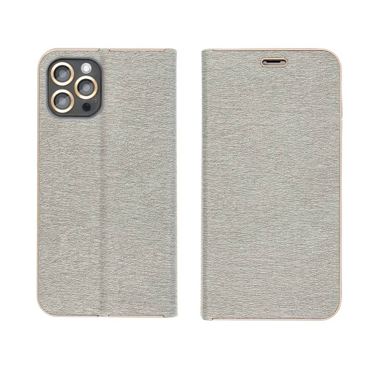 Luna Book Schutzhülle Smartphone-Hülle Handyhülle Bookcase-Hülle kompatibel mit iPhone 16e (SE 4 2025) Grau