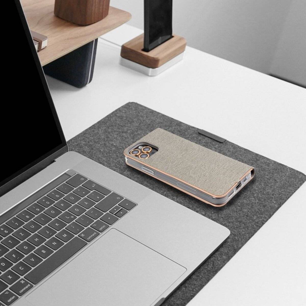 Luna Book Schutzhülle Smartphone-Hülle Handyhülle Bookcase-Hülle kompatibel mit iPhone 16e (SE 4 2025) Grau