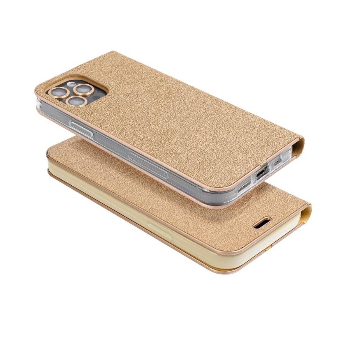Luna Book Schutzhülle Smartphone-Hülle Handyhülle Bookcase-Hülle kompatibel mit iPhone 16e (SE 4 2025) Gold