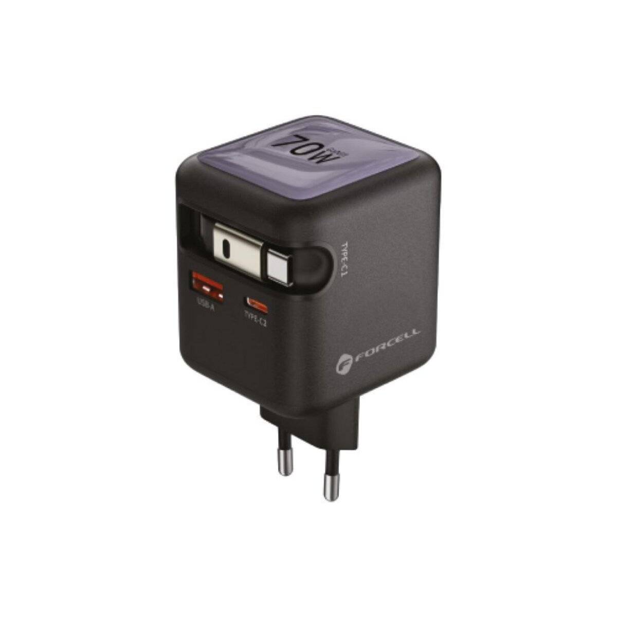 FORCELL F-ENERGY VT-R7 GaN III Reise-Ladegerät 70?W mit integriertem Kabel