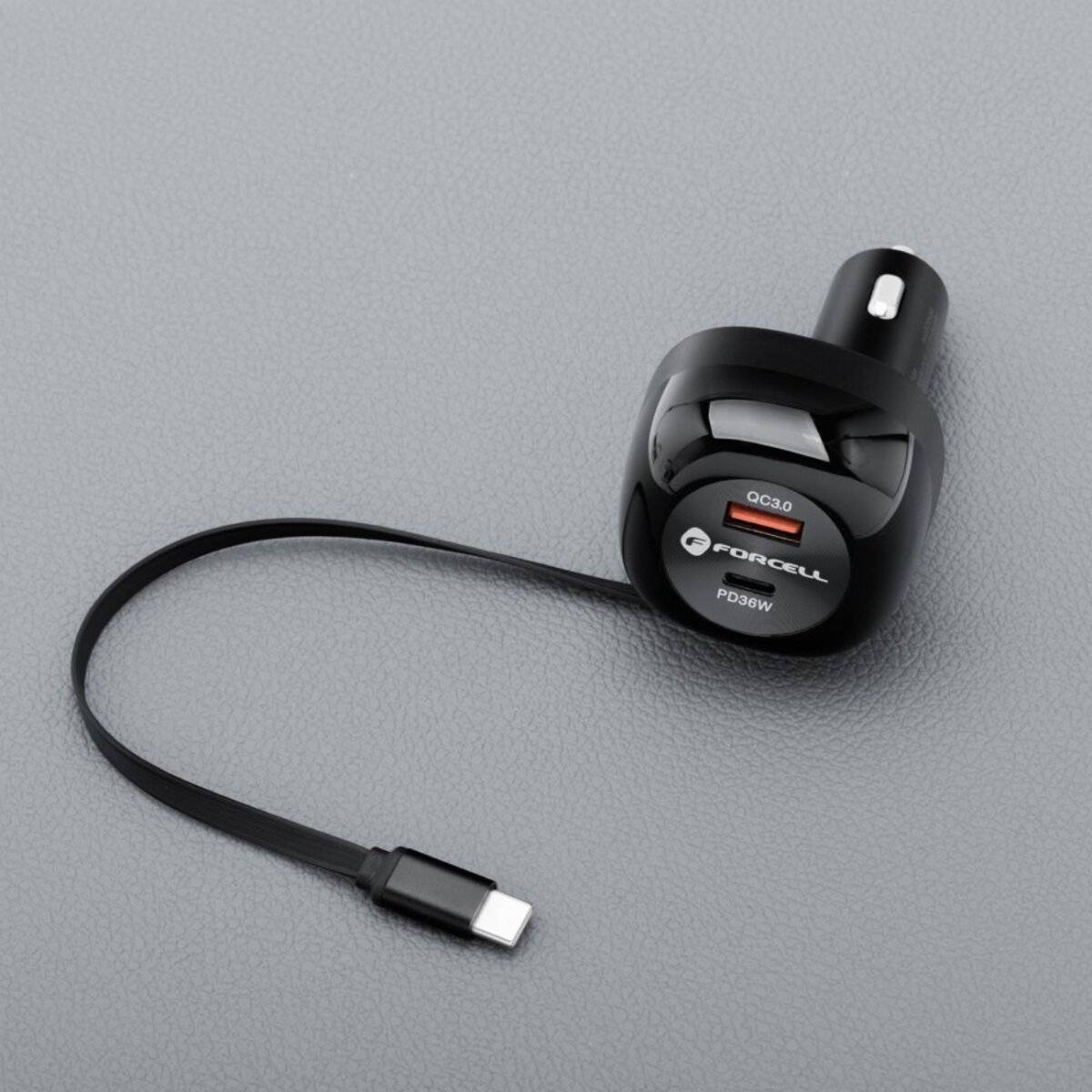 FORCELL F-ENERGY Alu Autoladegerät 75?W mit integriertem USB-C-Kabel