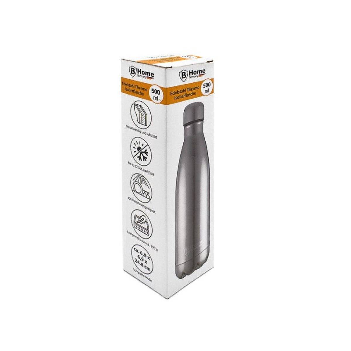 Hochwertige Thermo Trinkflasche - 500 ml, Edelstahl, temperaturbeständig