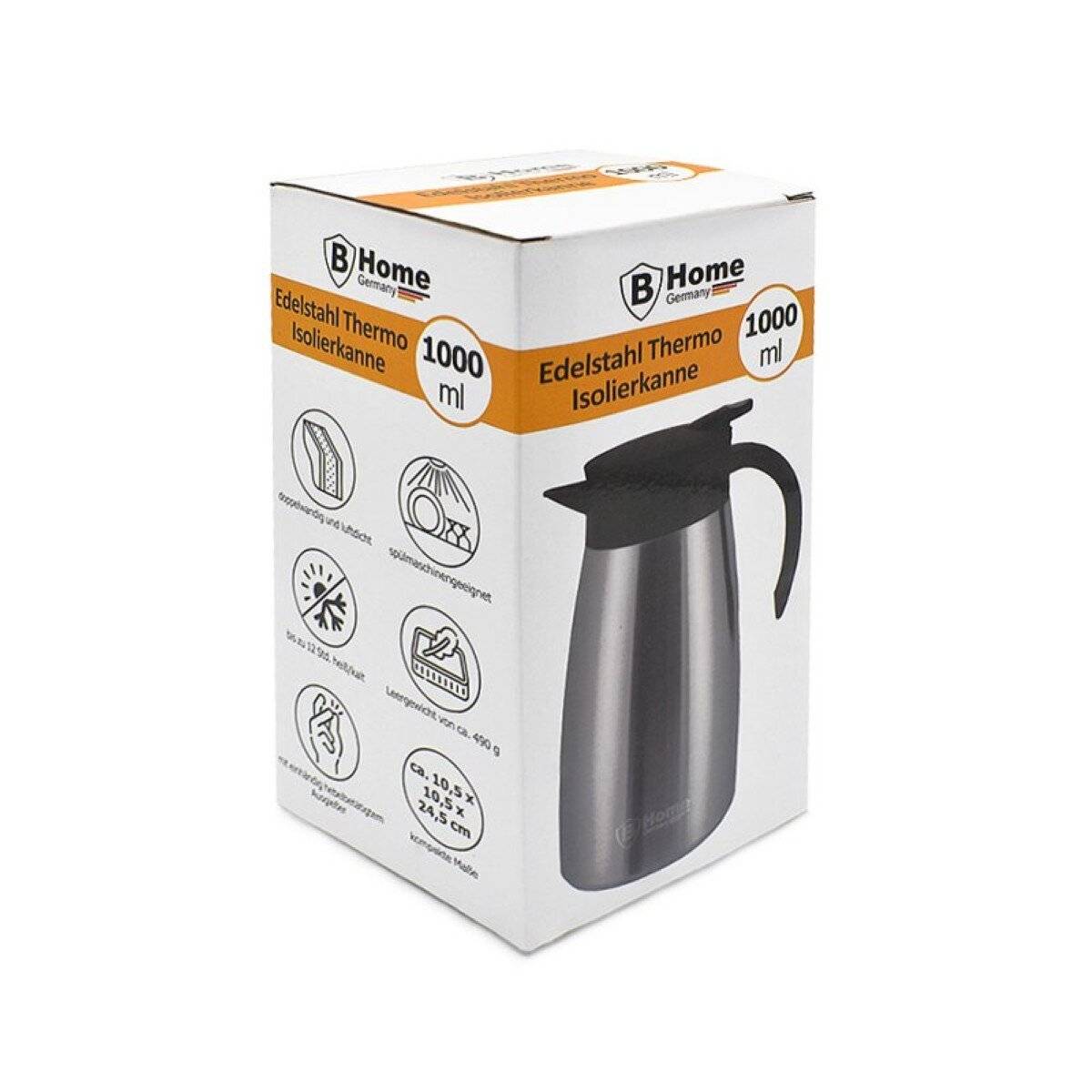 Isolierkanne aus Edelstahl - 1000 ml, ideal für heiße & kalte Getränke