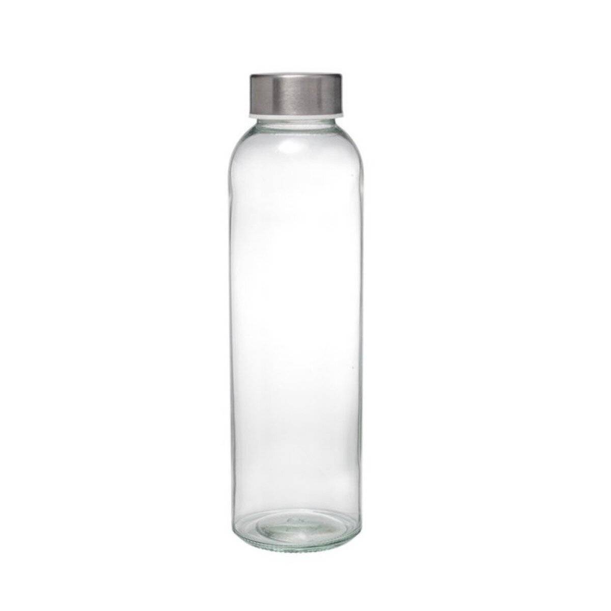 Glasflasche 500 ml - Trinflasche mit Drehverschluss aus Edelstahl, 22 x 6,5 cm