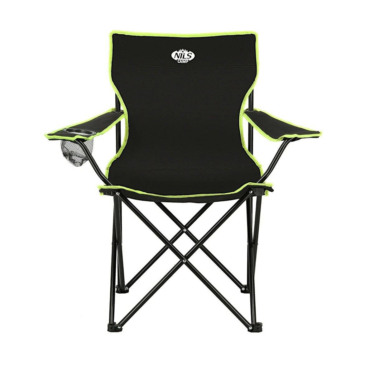 NILS Faltbarer Campingstuhl Anglerstuhl Stabiler Outdoor-Stuhl mit Tragetasche Schwarz