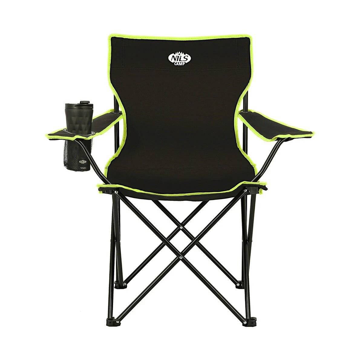 NILS Faltbarer Campingstuhl Anglerstuhl Stabiler Outdoor-Stuhl mit Tragetasche Schwarz
