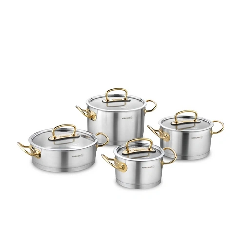 Korkmaz Proline Topfset mit Glasdeckel - 8-teilig - Edelstahl 18/10 Korkmaz Proline Topfset mit Glasdeckel - 8-teilig - Edelstahl 18/10