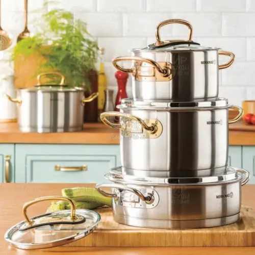 Korkmaz Proline Topfset mit Glasdeckel - 8-teilig - Edelstahl 18/10 Korkmaz Proline Topfset mit Glasdeckel - 8-teilig - Edelstahl 18/10