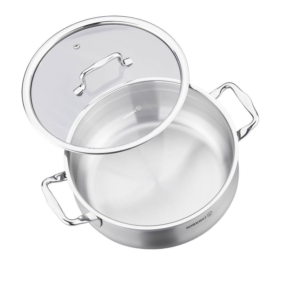 Korkmaz Estima Kochgeschirr-Set mit Glasdeckel - 9-teilig - Edelstahl 18/10