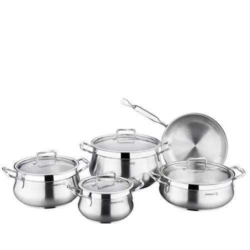 Korkmaz Estima Kochgeschirr-Set mit Glasdeckel - 9-teilig - Edelstahl 18/10 Korkmaz Estima Kochgeschirr-Set mit Glasdeckel - 9-teilig - Edelstahl 18/10