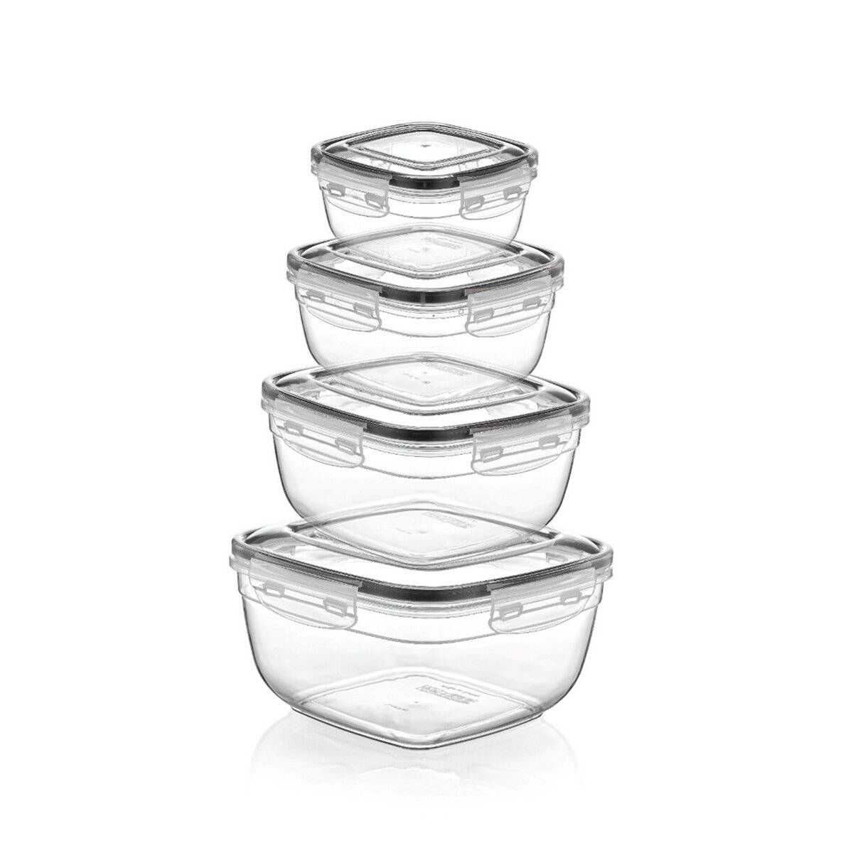 Michelino Nora 4er Frischhaltedosen-Set, Quadratisch - luft- & wasserdicht Grau