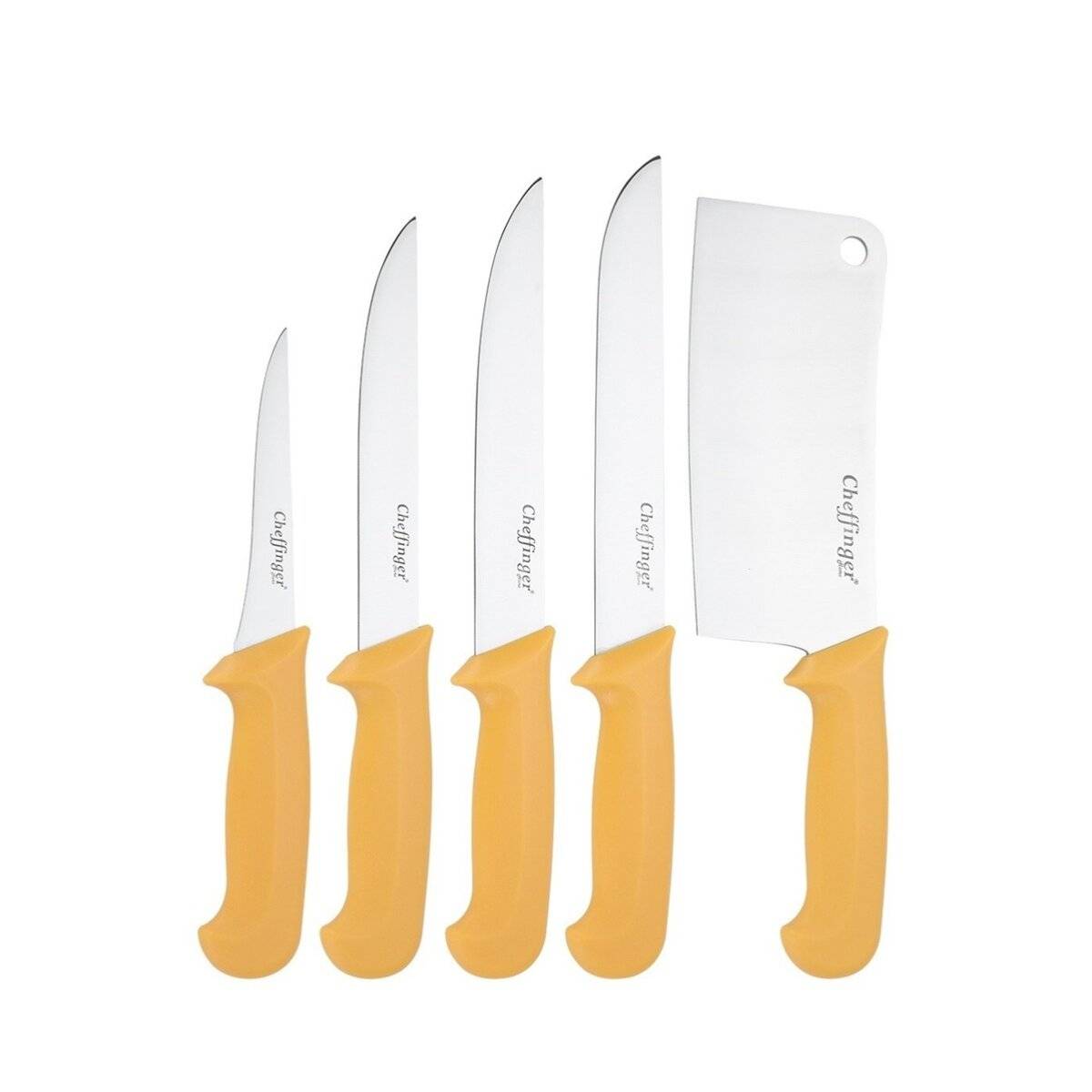 5-teiliges BBQ Messer-Set aus hochwertigem Edelstahl - Ergonomisch & langlebig Gelb