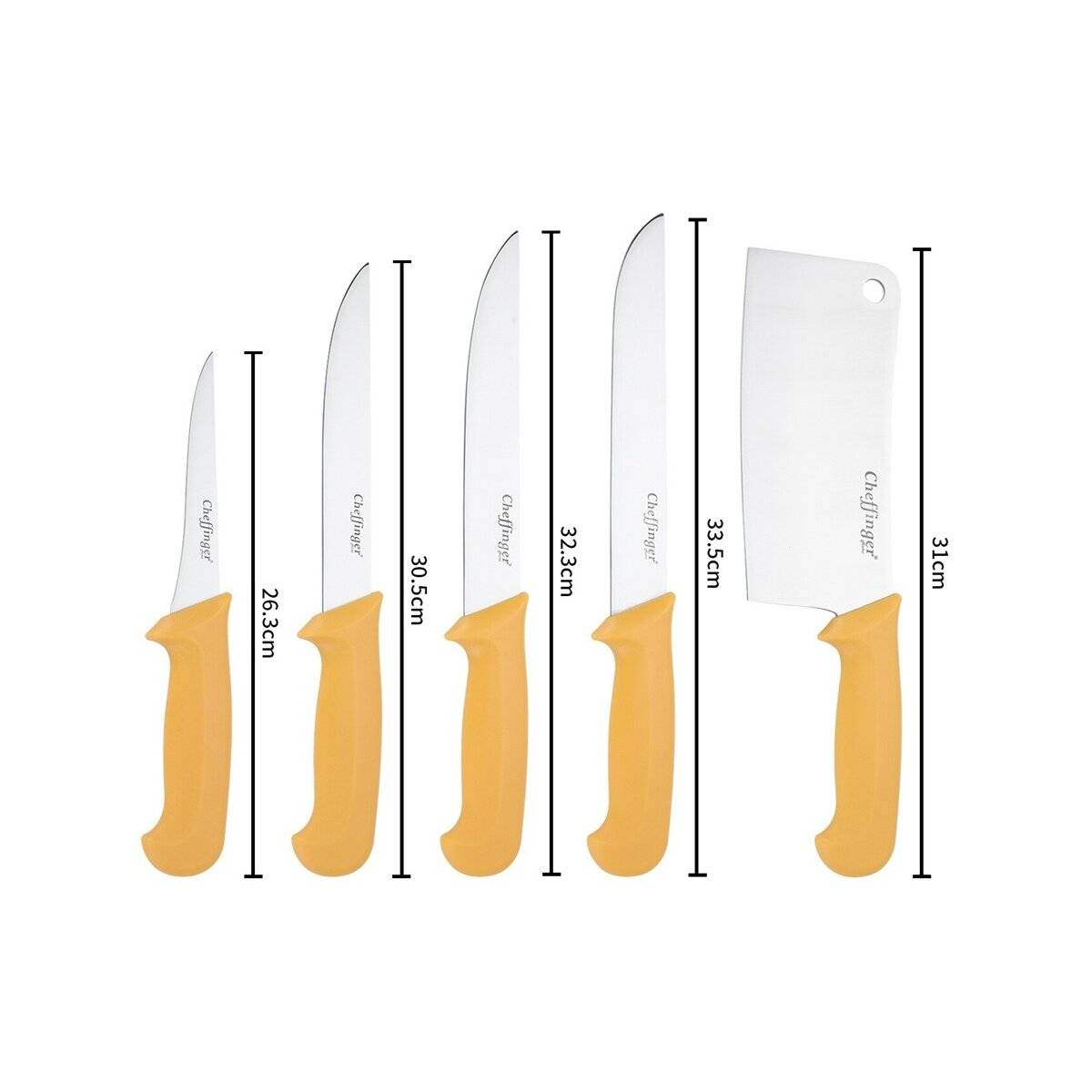 5-teiliges BBQ Messer-Set aus hochwertigem Edelstahl - Ergonomisch & langlebig Gelb