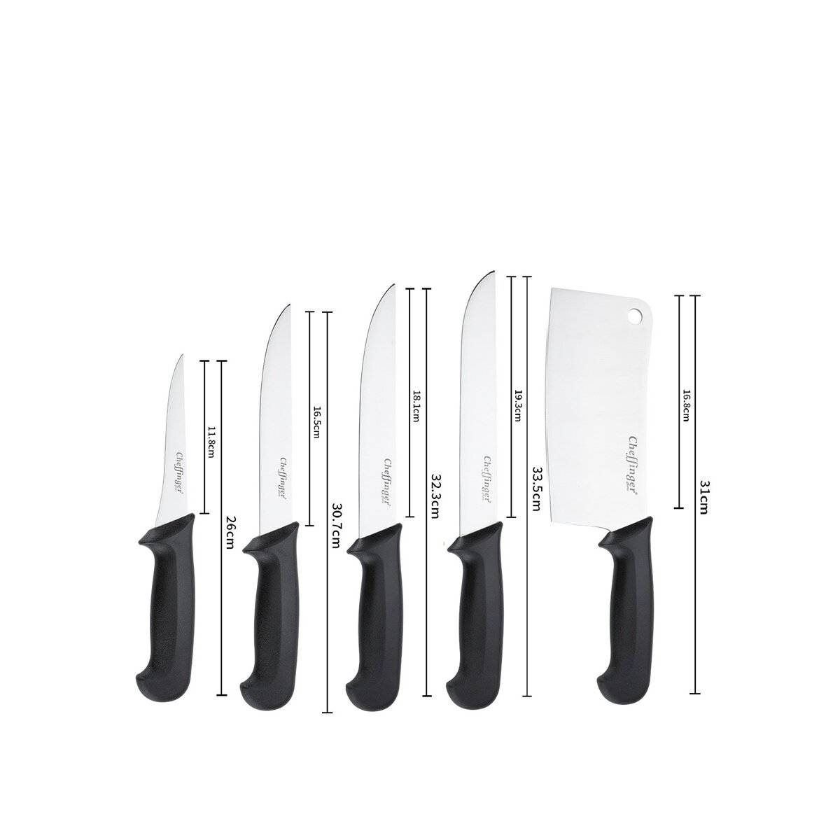 5-teiliges BBQ Messer-Set aus hochwertigem Edelstahl - Ergonomisch & langlebig Schwarz