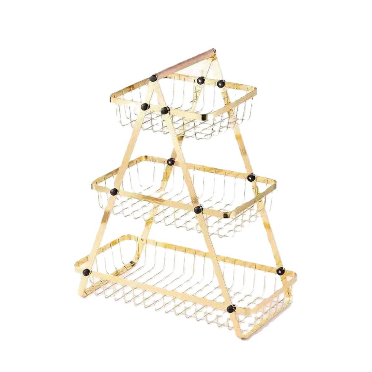 3-stöckige Etagere mit Griff, Obstkorb in Gold - Tragbar & Platzsparend