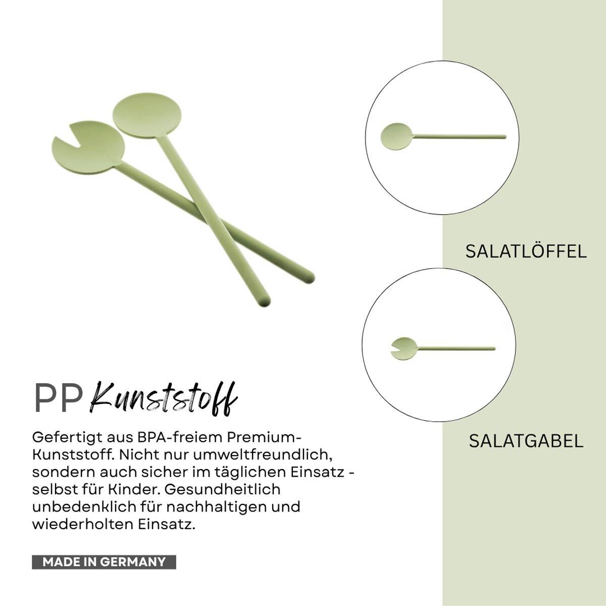 Cofi Salatbesteck 2-teilig – Salatlöffel & Salatgabel im Set – spülmaschinengeeignet Made in Germany, 29?cm lang Grün