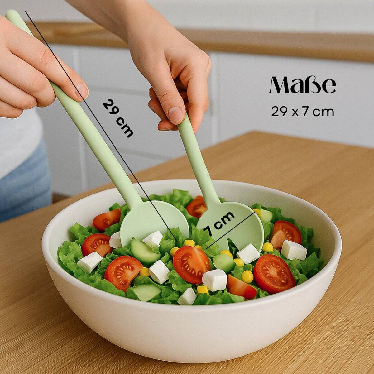 Cofi Salatbesteck 2-teilig – Salatlöffel & Salatgabel im Set – spülmaschinengeeignet Made in Germany, 29?cm lang Grün