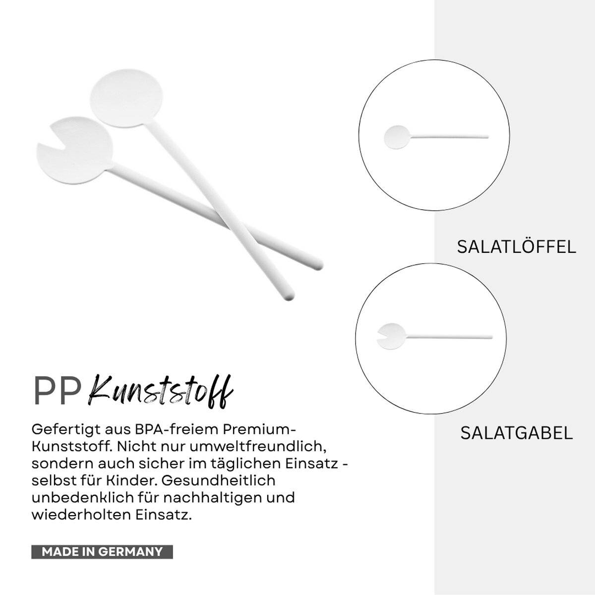 Cofi Salatbesteck 2-teilig – Salatlöffel & Salatgabel im Set – spülmaschinengeeignet Made in Germany, 29?cm lang Weiß