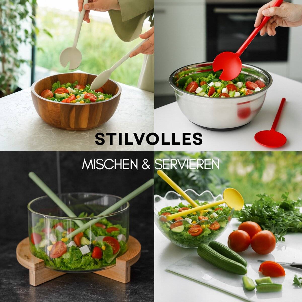 Cofi Salatbesteck 2-teilig – Salatlöffel & Salatgabel im Set – spülmaschinengeeignet Made in Germany, 29?cm lang Weiß