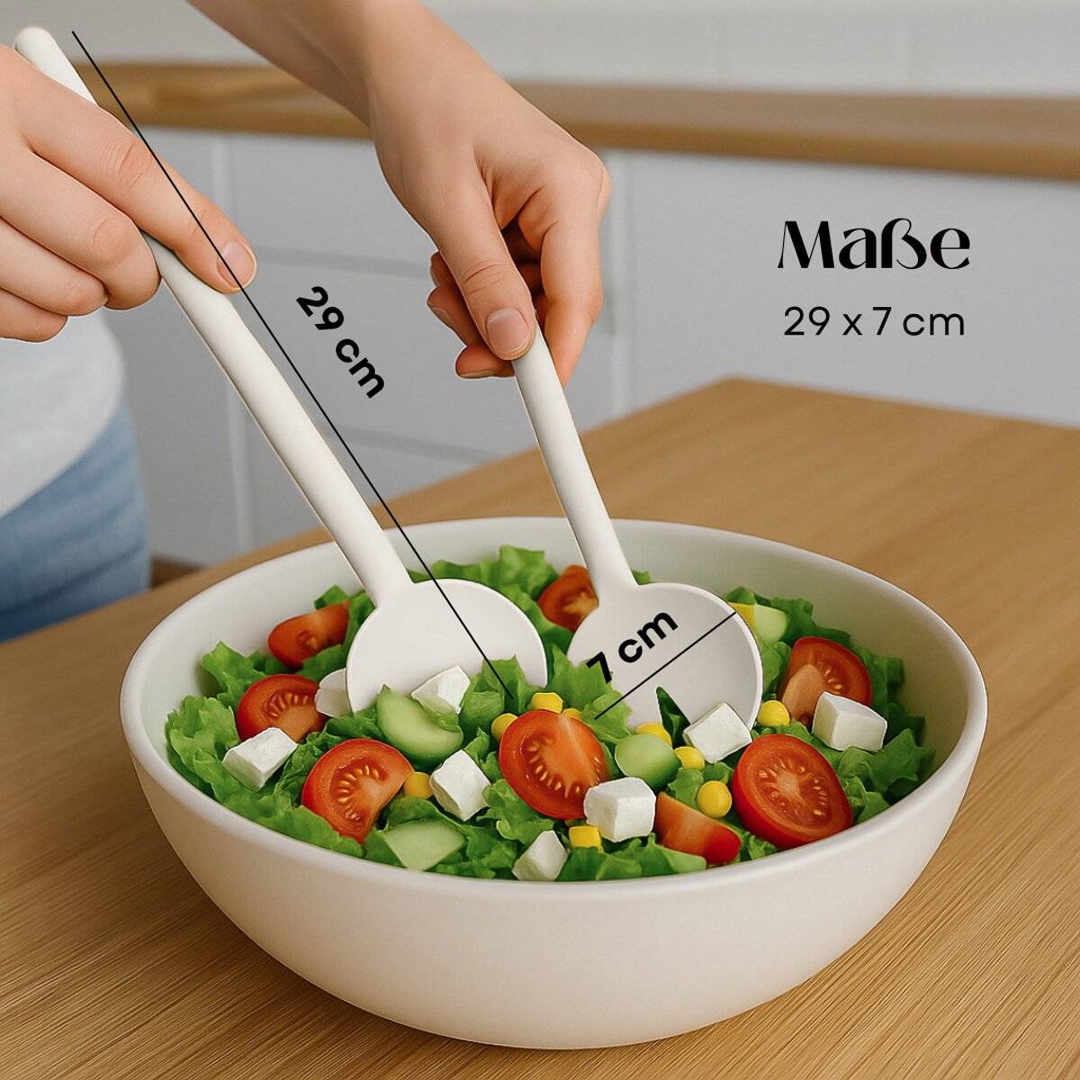 Cofi Salatbesteck 2-teilig – Salatlöffel & Salatgabel im Set – spülmaschinengeeignet Made in Germany, 29?cm lang Weiß