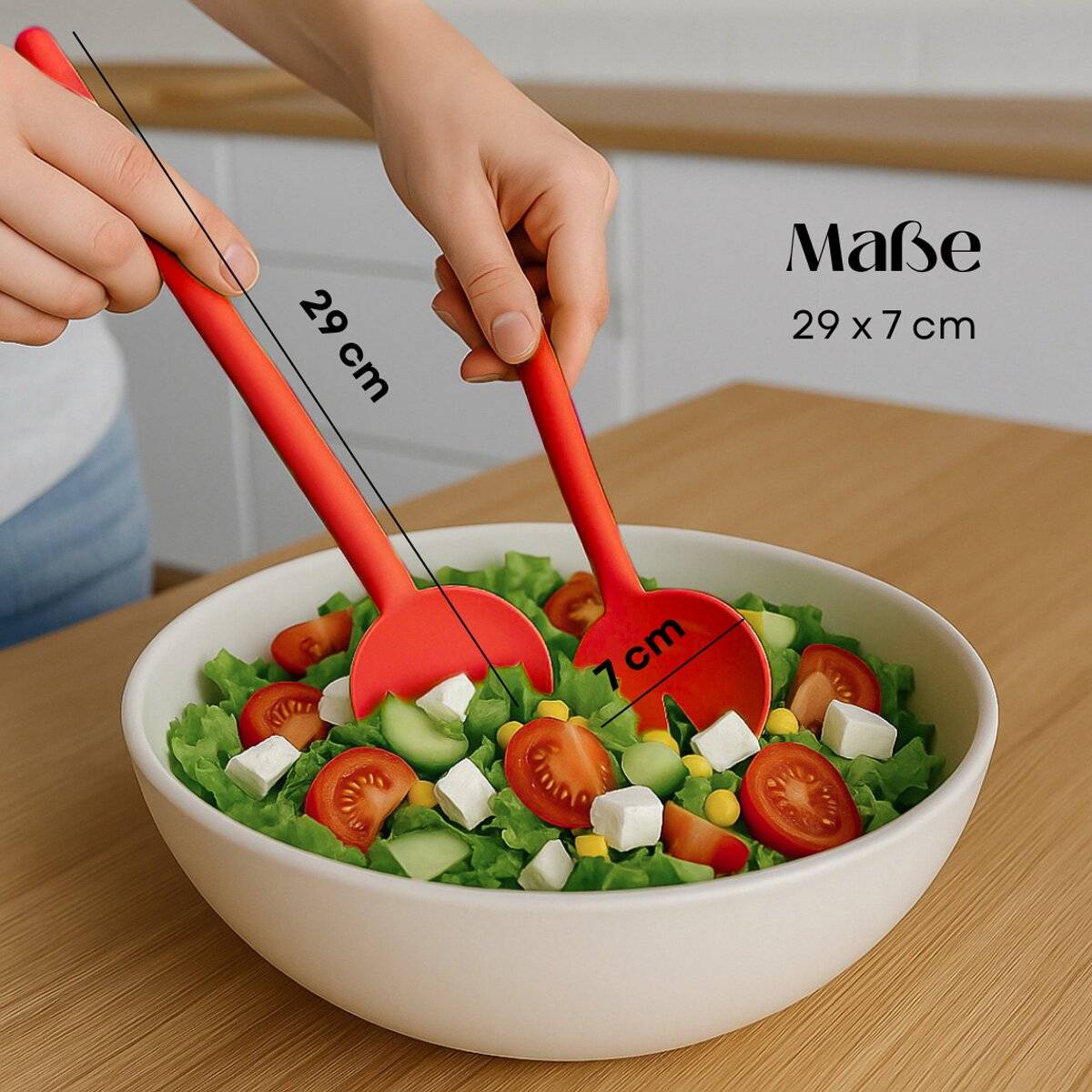 Cofi Salatbesteck 2-teilig – Salatlöffel & Salatgabel im Set – spülmaschinengeeignet Made in Germany, 29?cm lang Rot