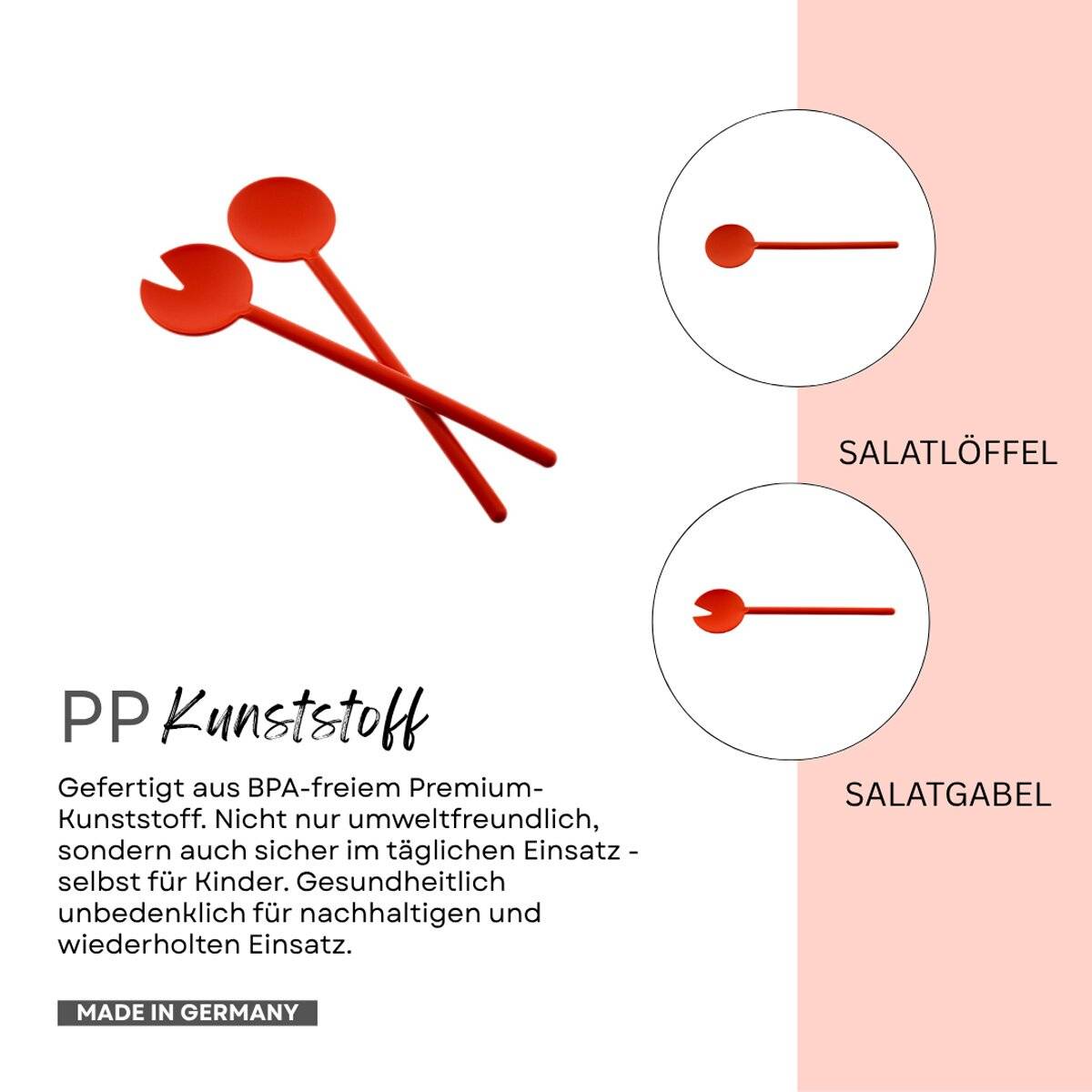 Cofi Salatbesteck 2-teilig – Salatlöffel & Salatgabel im Set – spülmaschinengeeignet Made in Germany, 29?cm lang Rot