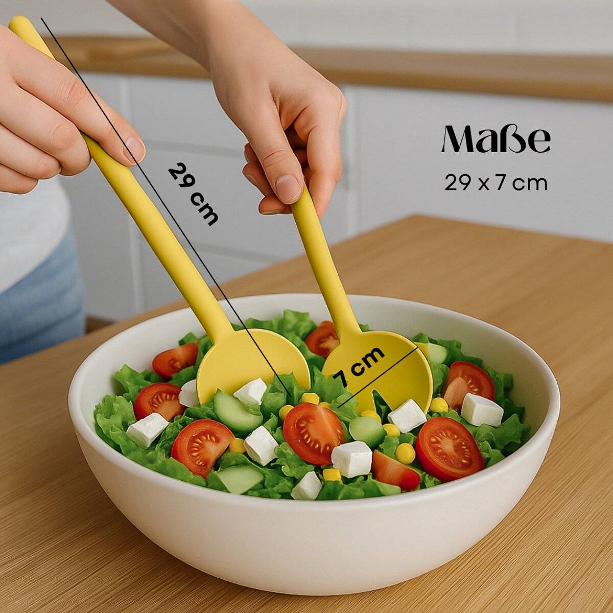 Cofi Salatbesteck 2-teilig – Salatlöffel & Salatgabel im Set – spülmaschinengeeignet Made in Germany, 29?cm lang Gelb