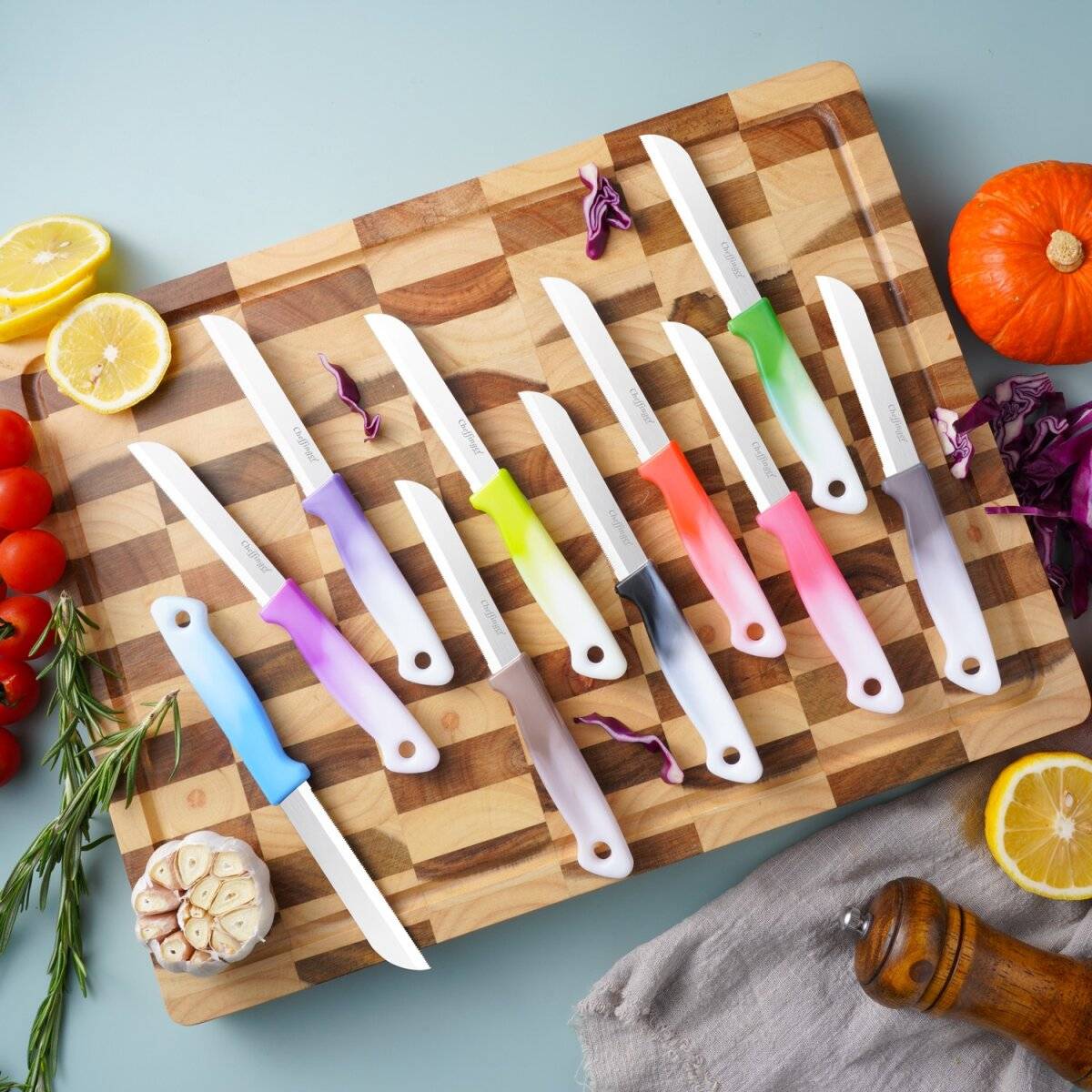 3 Stück Küchenmesser 18 cm mit ergonomischem Griff - vielseitig & pflegeleicht, Dunkelgrün