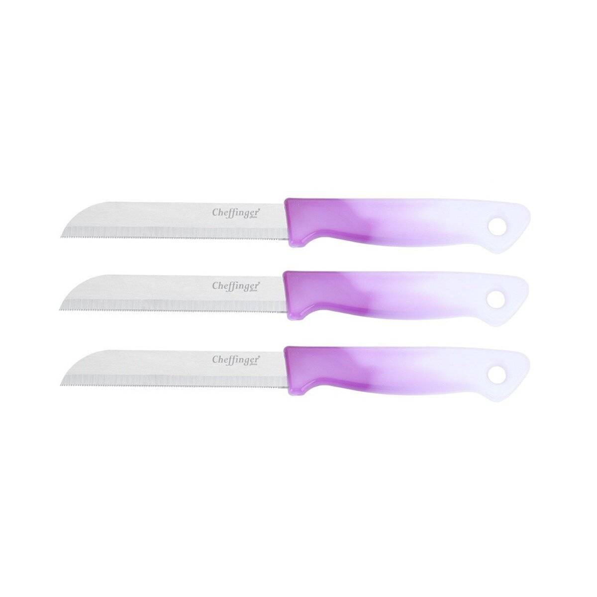 3 Stück Küchenmesser 18 cm mit ergonomischem Griff - vielseitig & pflegeleicht, Lila