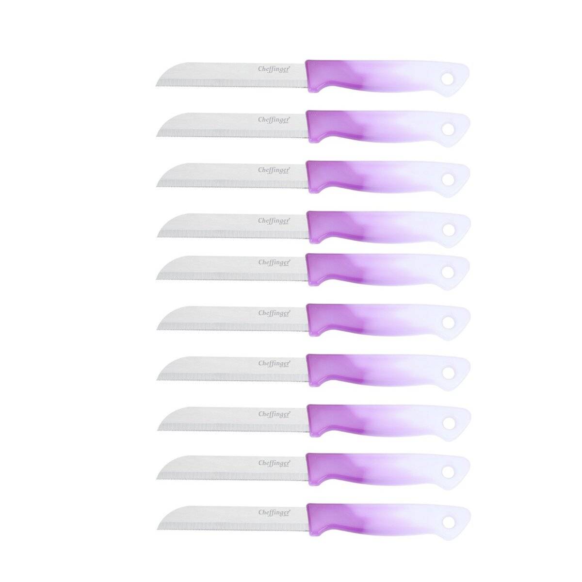 10 Stück Küchenmesser 18 cm mit ergonomischem Griff - vielseitig & pflegeleicht, Lila