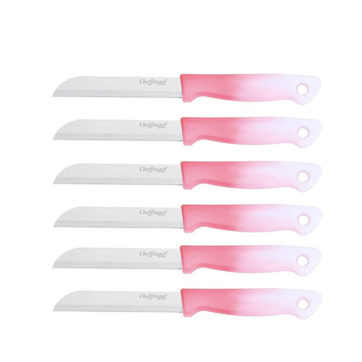 6 Stück Küchenmesser 18 cm mit ergonomischem Griff - vielseitig & pflegeleicht, Pink