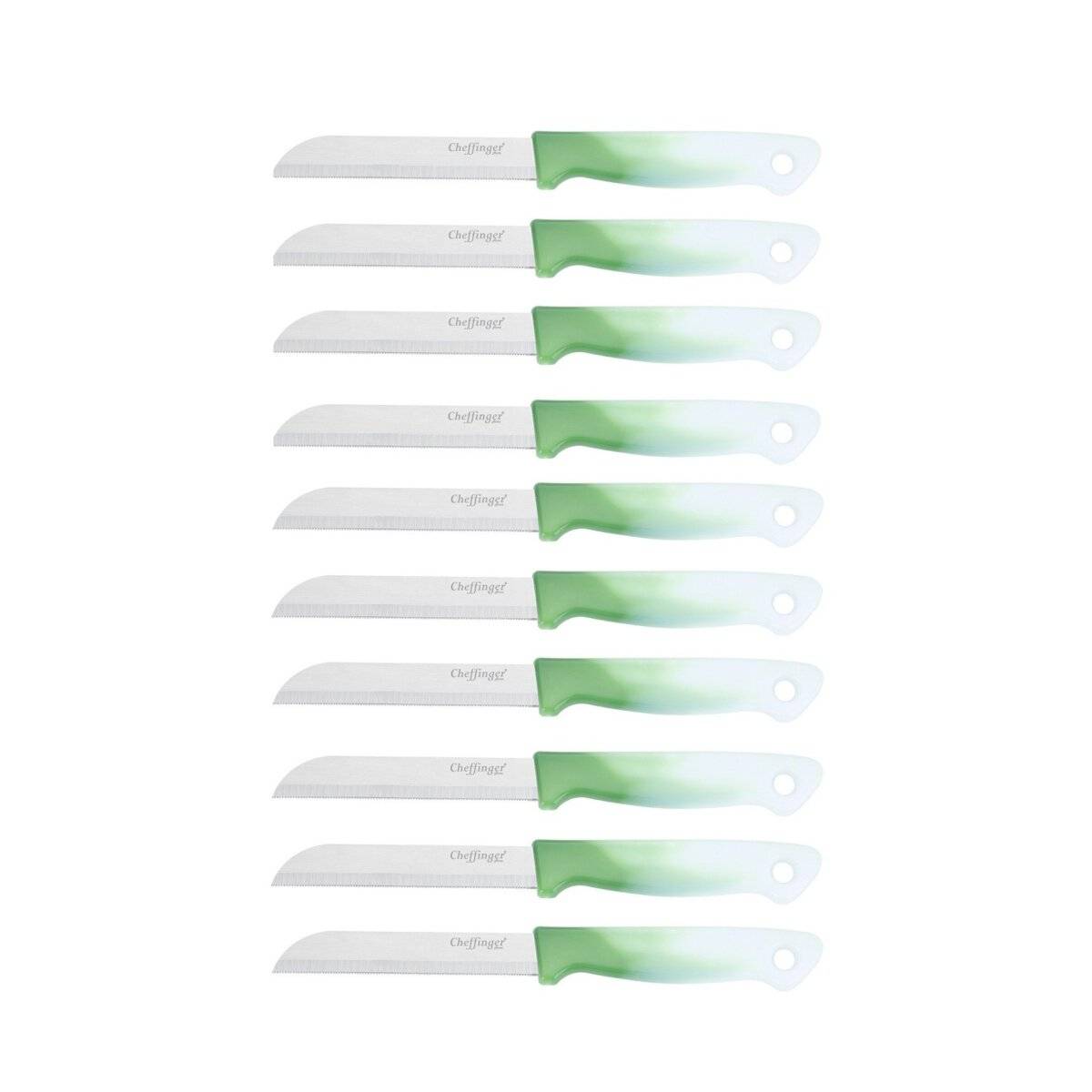 10 Stück Küchenmesser 18 cm mit ergonomischem Griff - vielseitig & pflegeleicht, Dunkelgrün